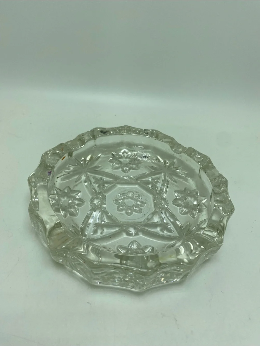 Vintage Anchor Hocking Clear Pressed Glass Ashtray Star Pattern